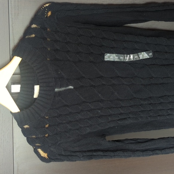 H&M Classic Black Crewneck Cable Knit Sweater Angora Cotton Blend - XS NWT - Picture 2 of 7